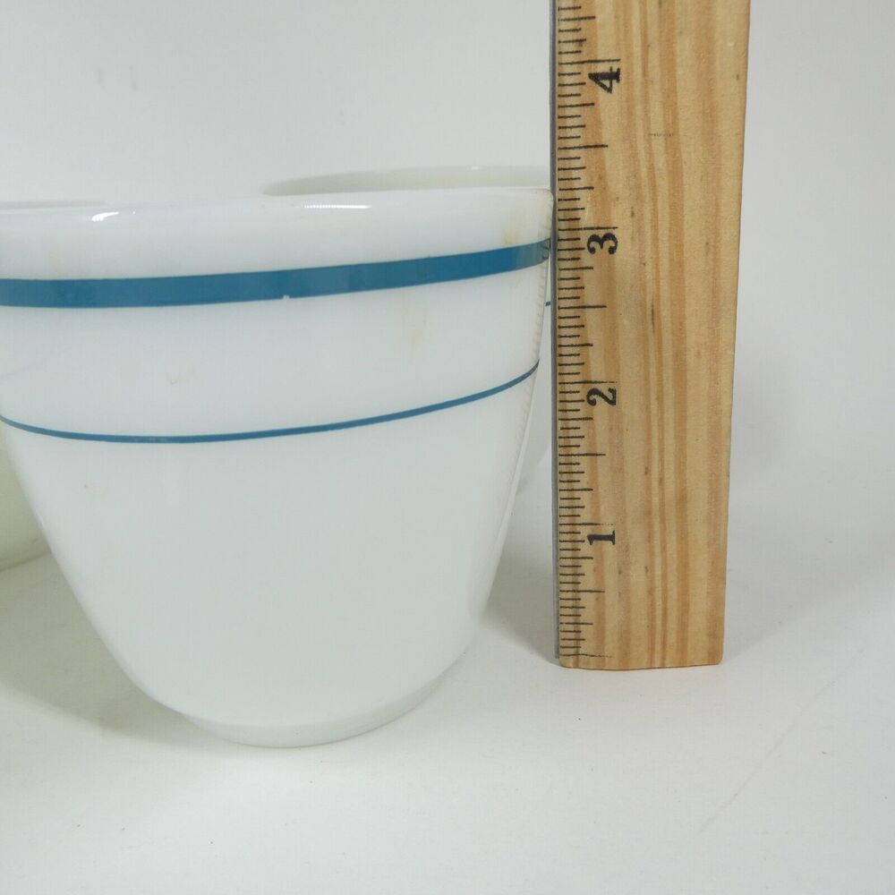 Anchor Hocking Anchorware 4 Teal Blue Stripe Coffee Mugs 910 Cups Vtg Milk Glass - Picture 8 of 14